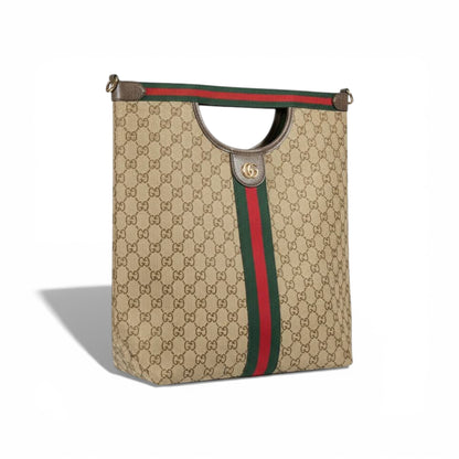 👜 Gucci GG Canvas Tote Bag with Web Stripe & Matching Pouch