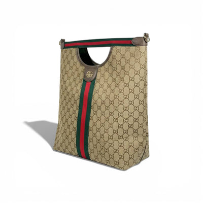 👜 Gucci GG Canvas Tote Bag with Web Stripe & Matching Pouch