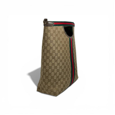 👜 Gucci GG Canvas Tote Bag with Web Stripe & Matching Pouch