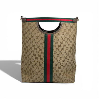 👜 Gucci GG Canvas Tote Bag with Web Stripe & Matching Pouch