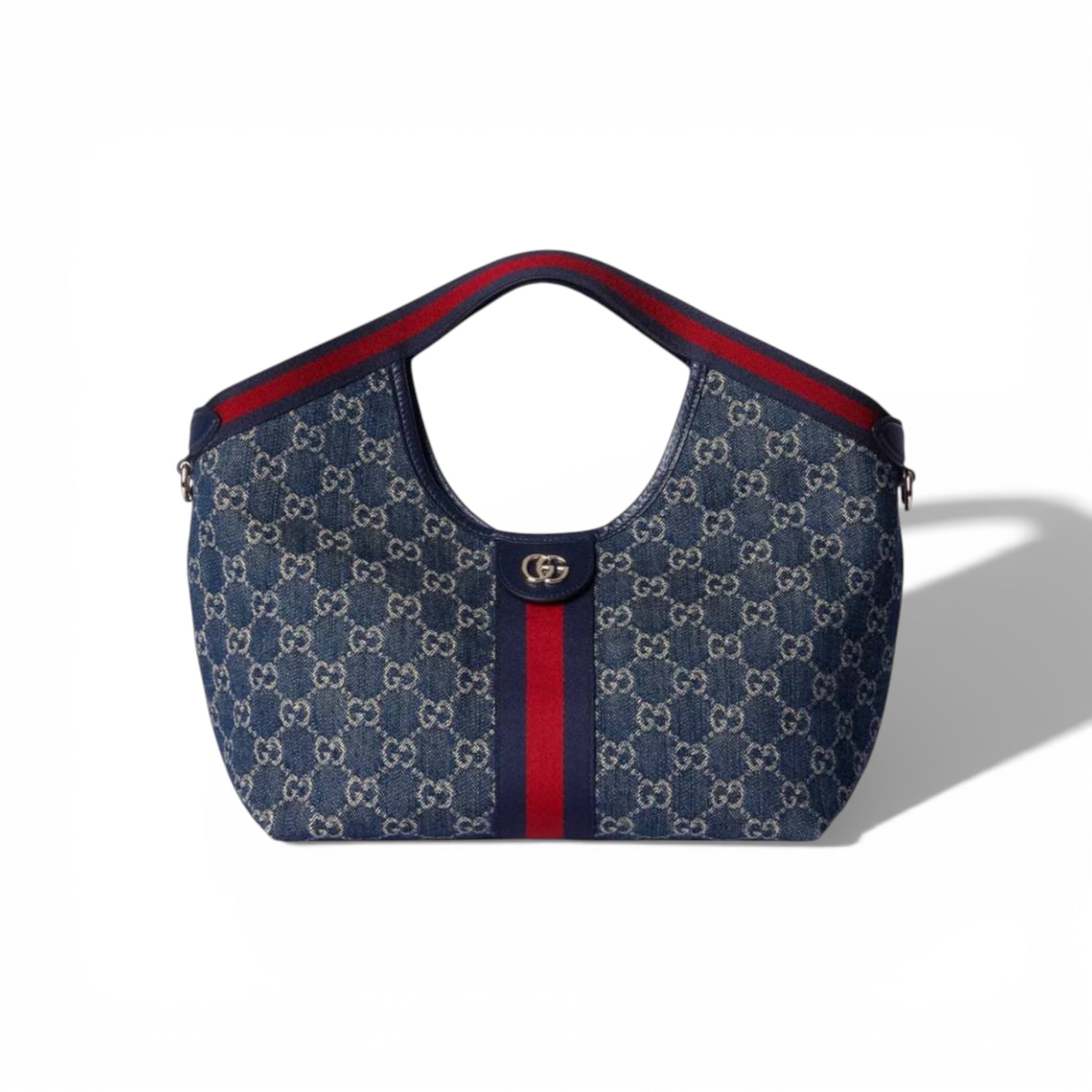 👜 Gucci GG Denim Shoulder Bag with Web Stripe