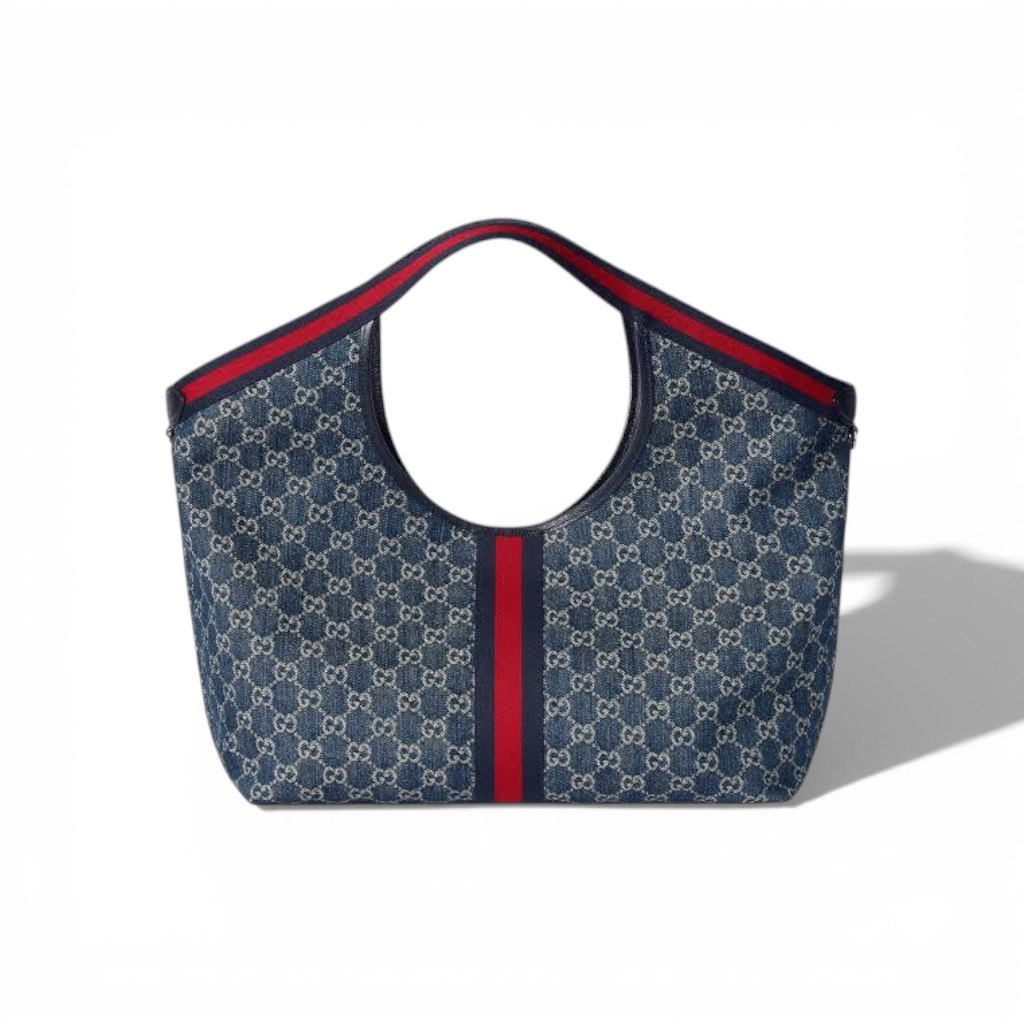 👜 Gucci GG Denim Shoulder Bag with Web Stripe
