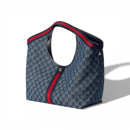 👜 Gucci GG Denim Shoulder Bag with Web Stripe