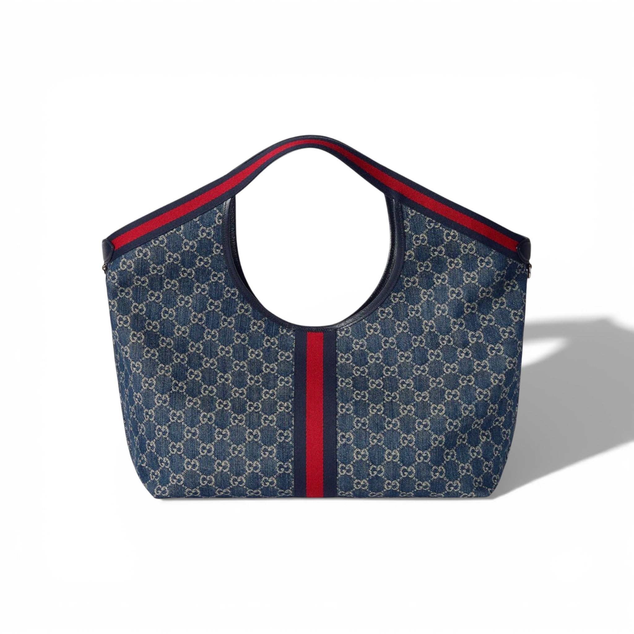 👜 Gucci GG Denim Shoulder Bag with Web Stripe