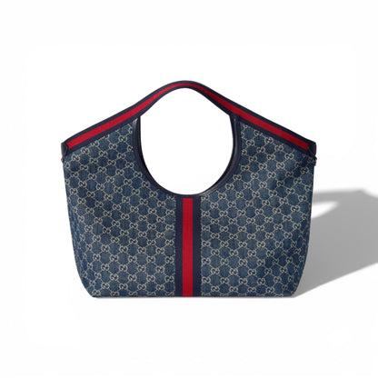 👜 Gucci GG Denim Shoulder Bag with Web Stripe