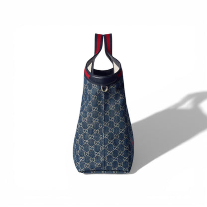 👜 Gucci GG Denim Shoulder Bag with Web Stripe
