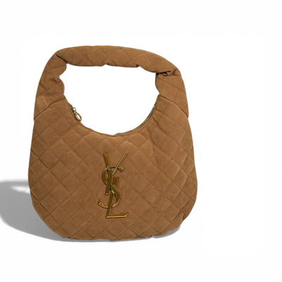 👜 Saint Laurent Quilted Suede Hobo Bag with Gold Logo