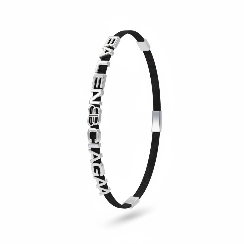 🧷 Balenciaga Elastic Belt with Silver Logo – Black