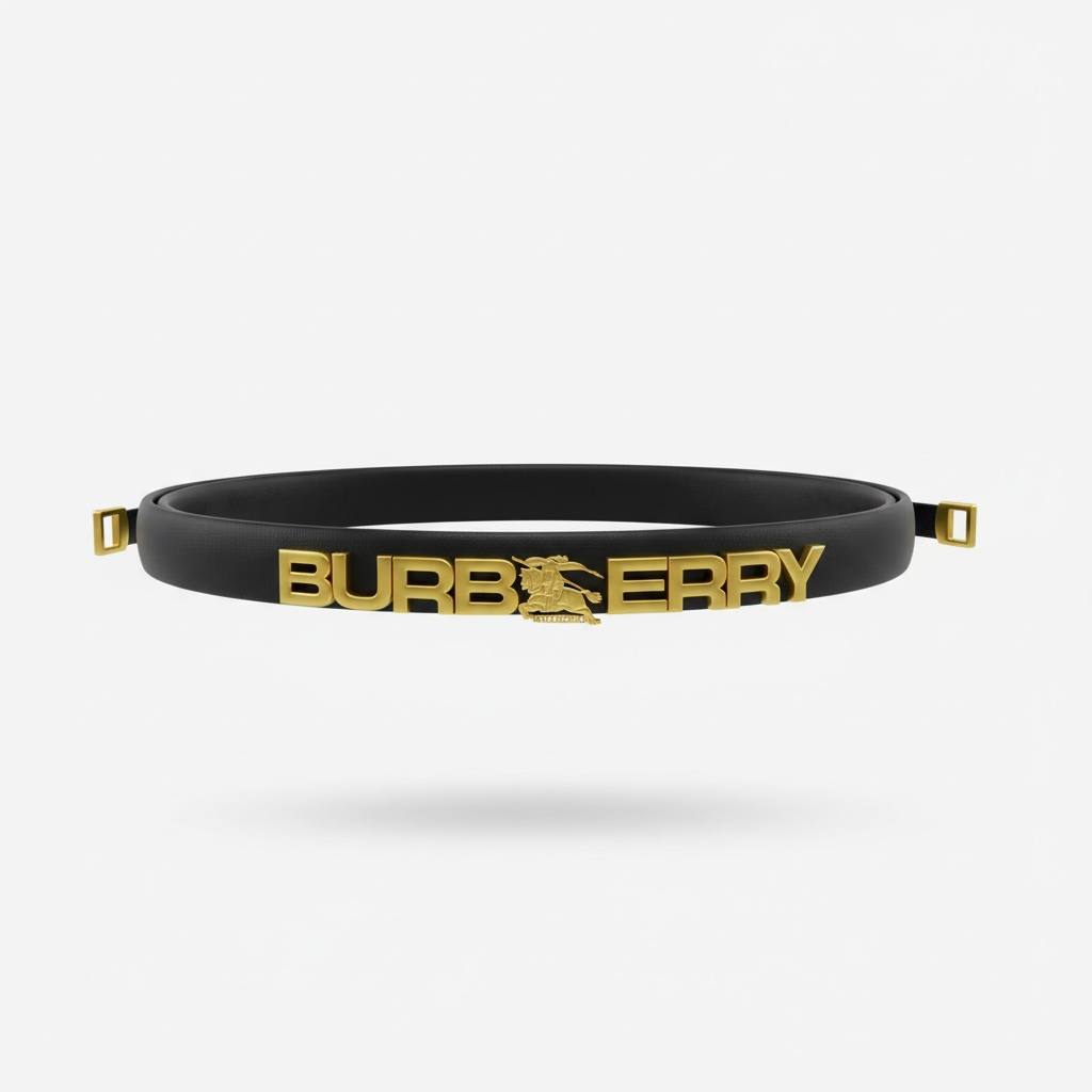 🧷 Burberry Elastic Belt with Gold Logo – Black