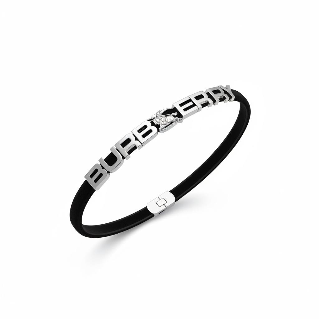 🧷 Burberry Elastic Belt with Silver Logo – Black