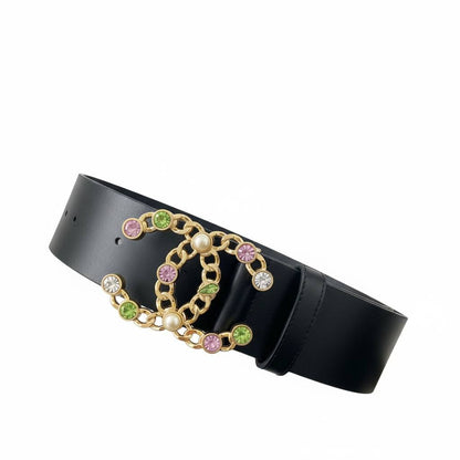 🧷 Chanel Leather Belt with Jewel Logo Buckle – Black
