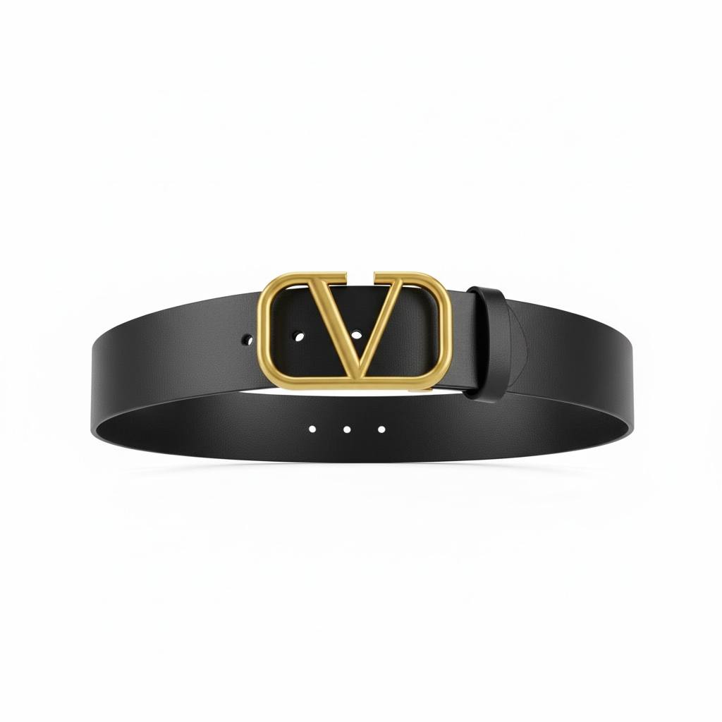 ✨ Valentino VLogo Leather Belt – Black & Gold