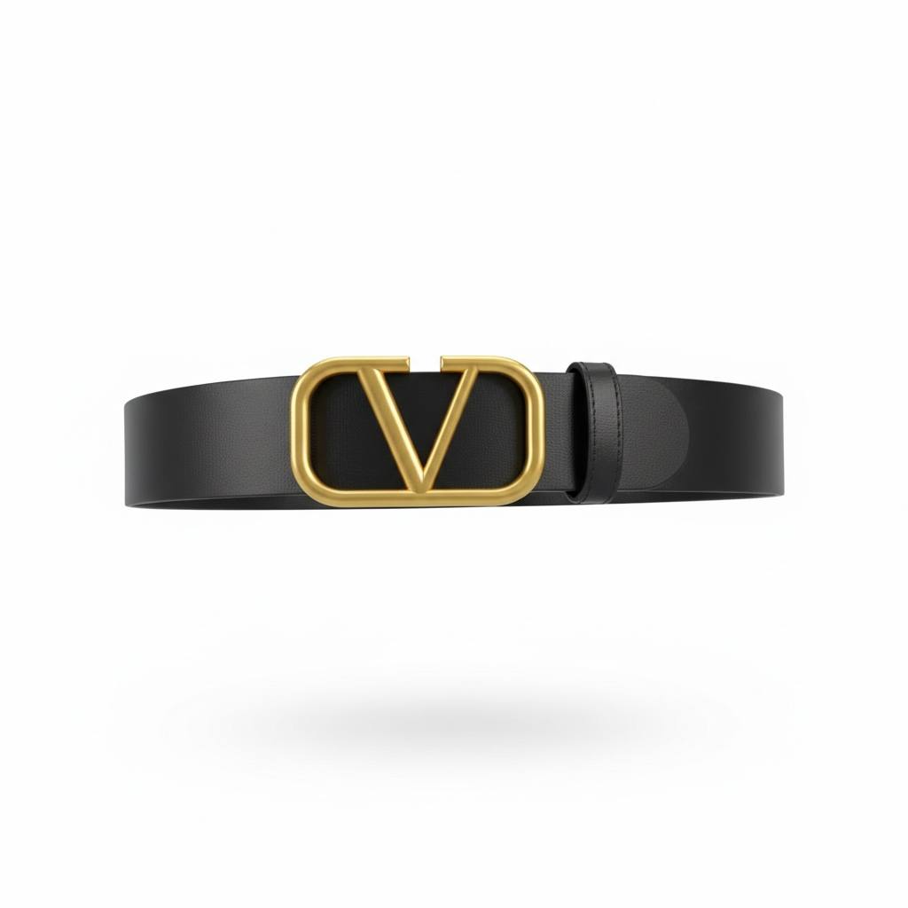 ✨ Valentino VLogo Leather Belt – Black & Gold