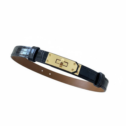 🖤 Hermès Kelly Croc-Embossed Leather Belt Bracelet – Gold Hardware