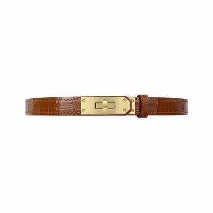 🤎 Hermès Kelly Croc-Embossed Leather Belt Bracelet – Gold Turn-Lock