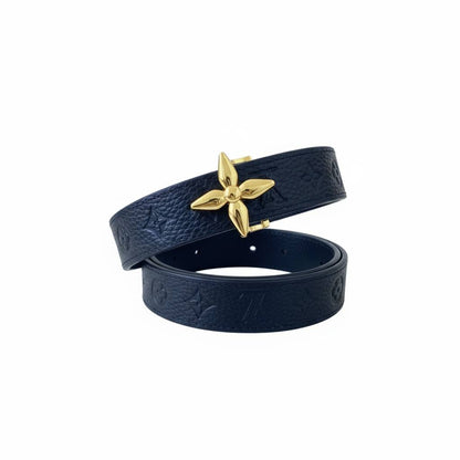 🖤 Louis Vuitton Monogram Leather Belt – Gold Flower Buckle