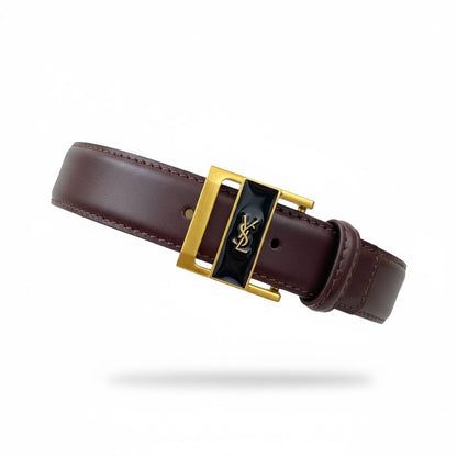 ✨ Yves Saint Laurent Leather Belt – Brown with Gold Buckle
