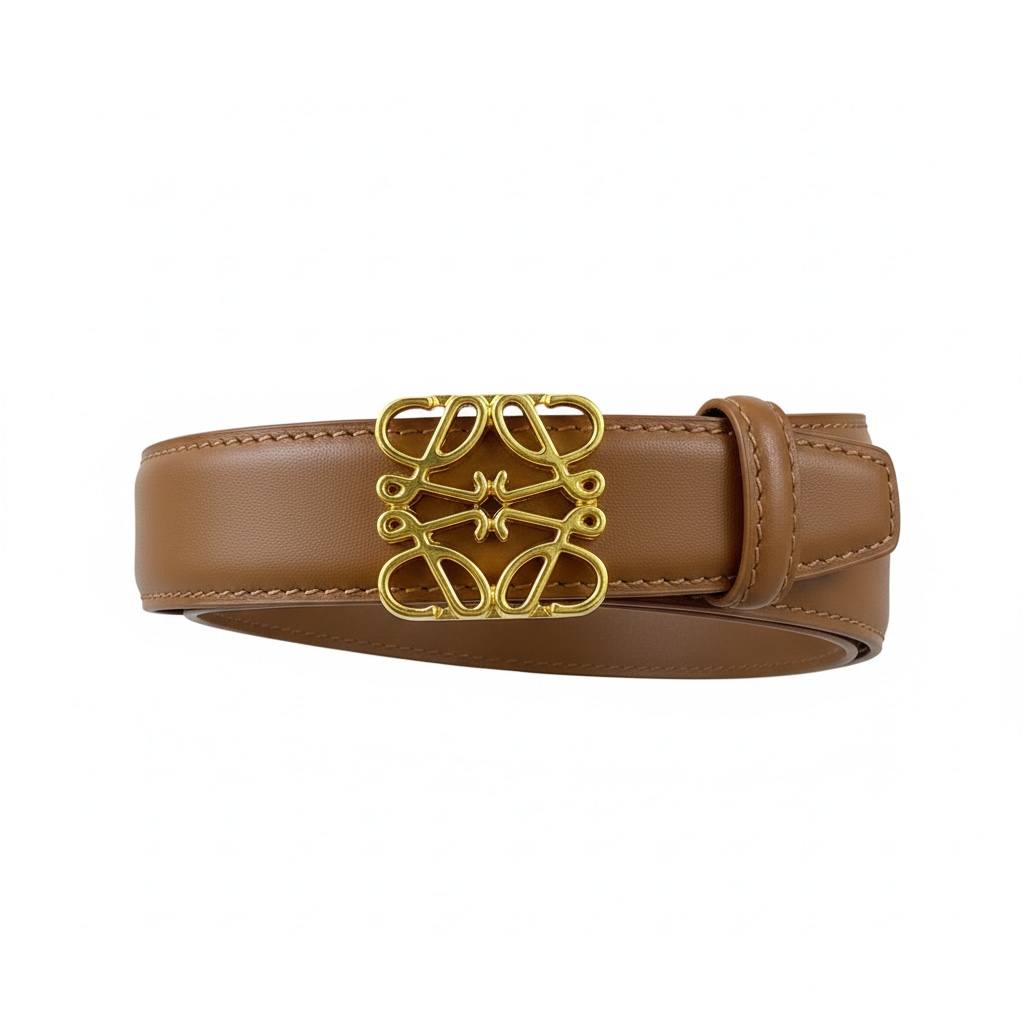 ✨ Loewe Anagram Leather Belt – Brown with Gold Buckle