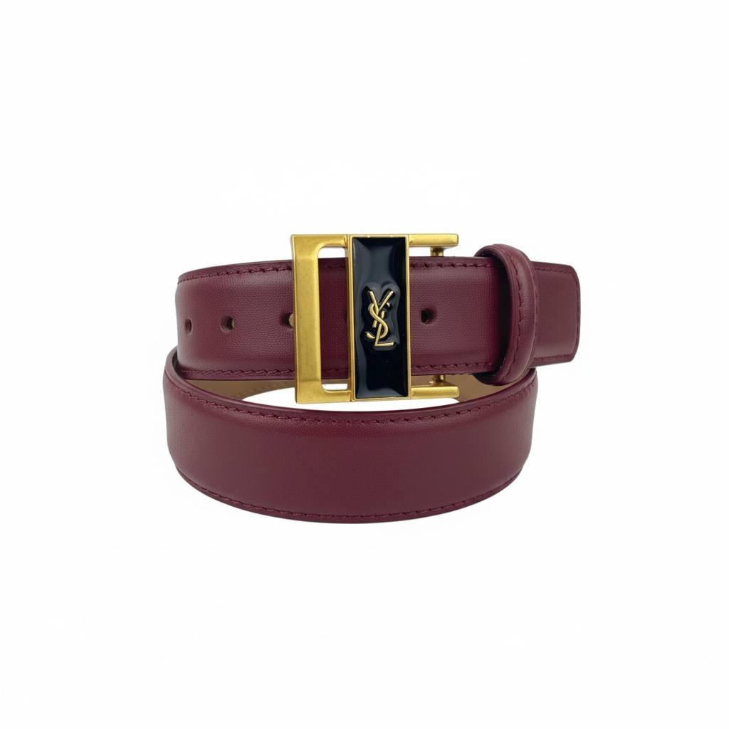 ✨ Yves Saint Laurent Burgundy Leather Belt with Gold YSL  display picture 1