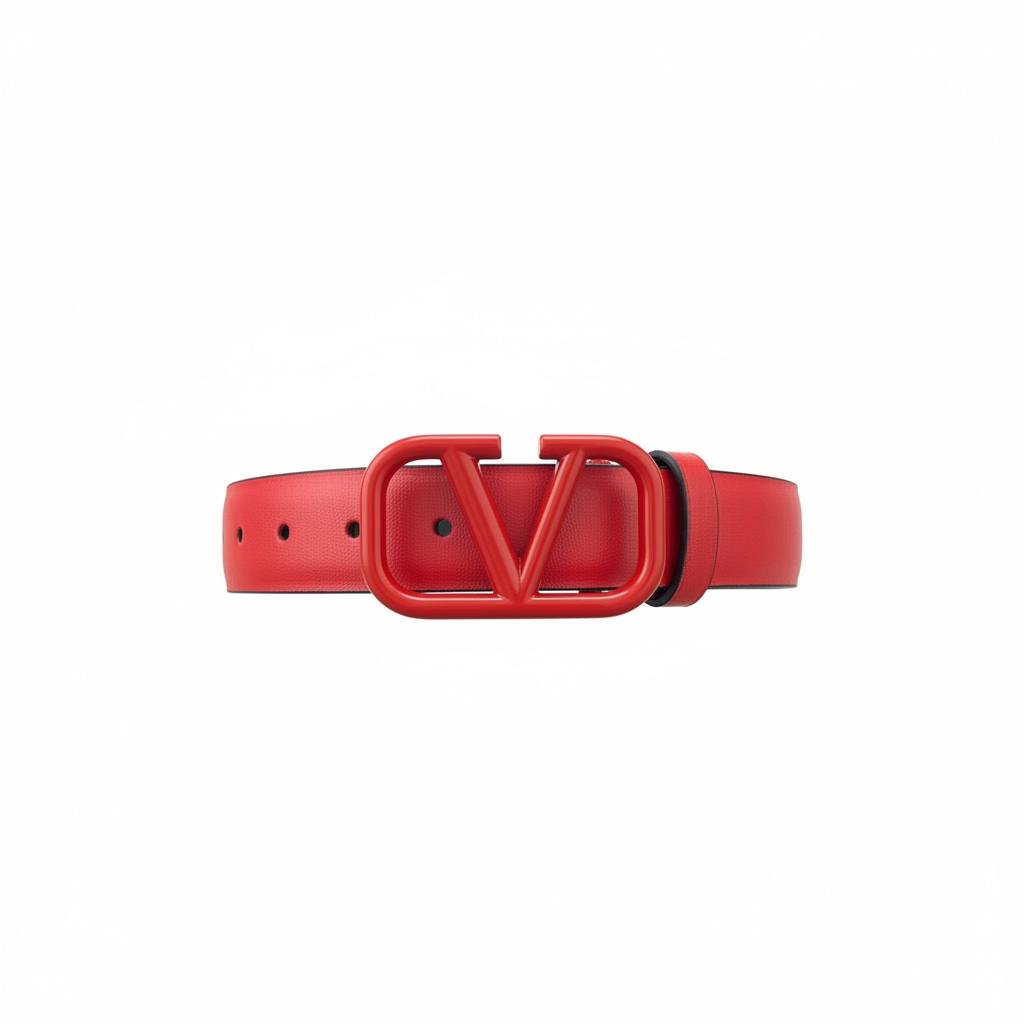 🔴 Valentino Red Leather Belt with Iconic V Logo Buckle