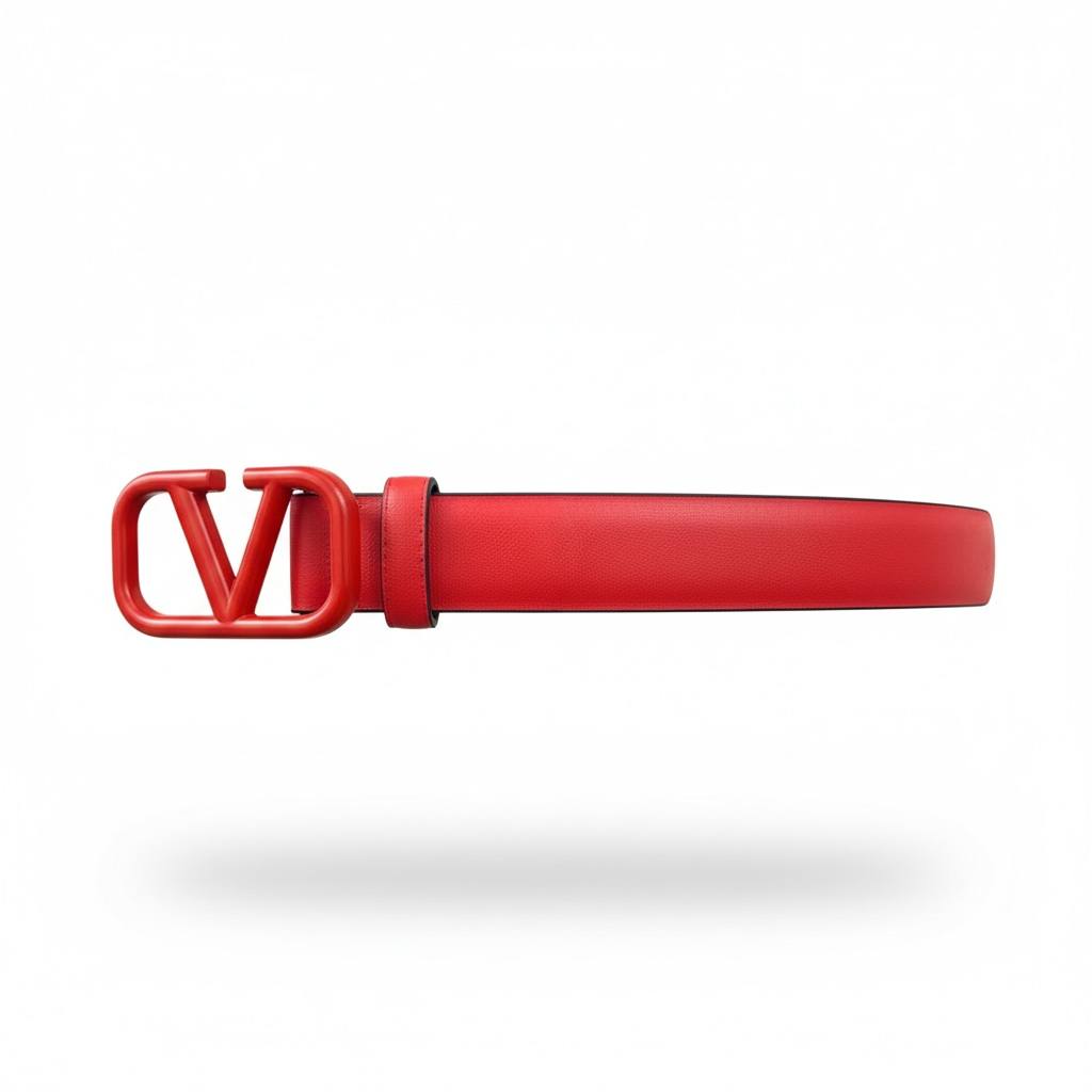 🔴 Valentino Red Leather Belt with Iconic V Logo Buckle