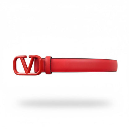 🔴 Valentino Red Leather Belt with Iconic V Logo Buckle
