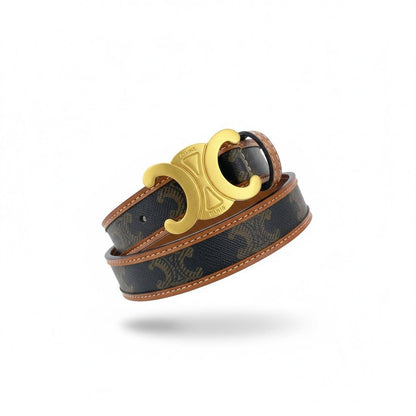 🤎 Celine Triomphe Canvas Belt with Gold Logo Buckle