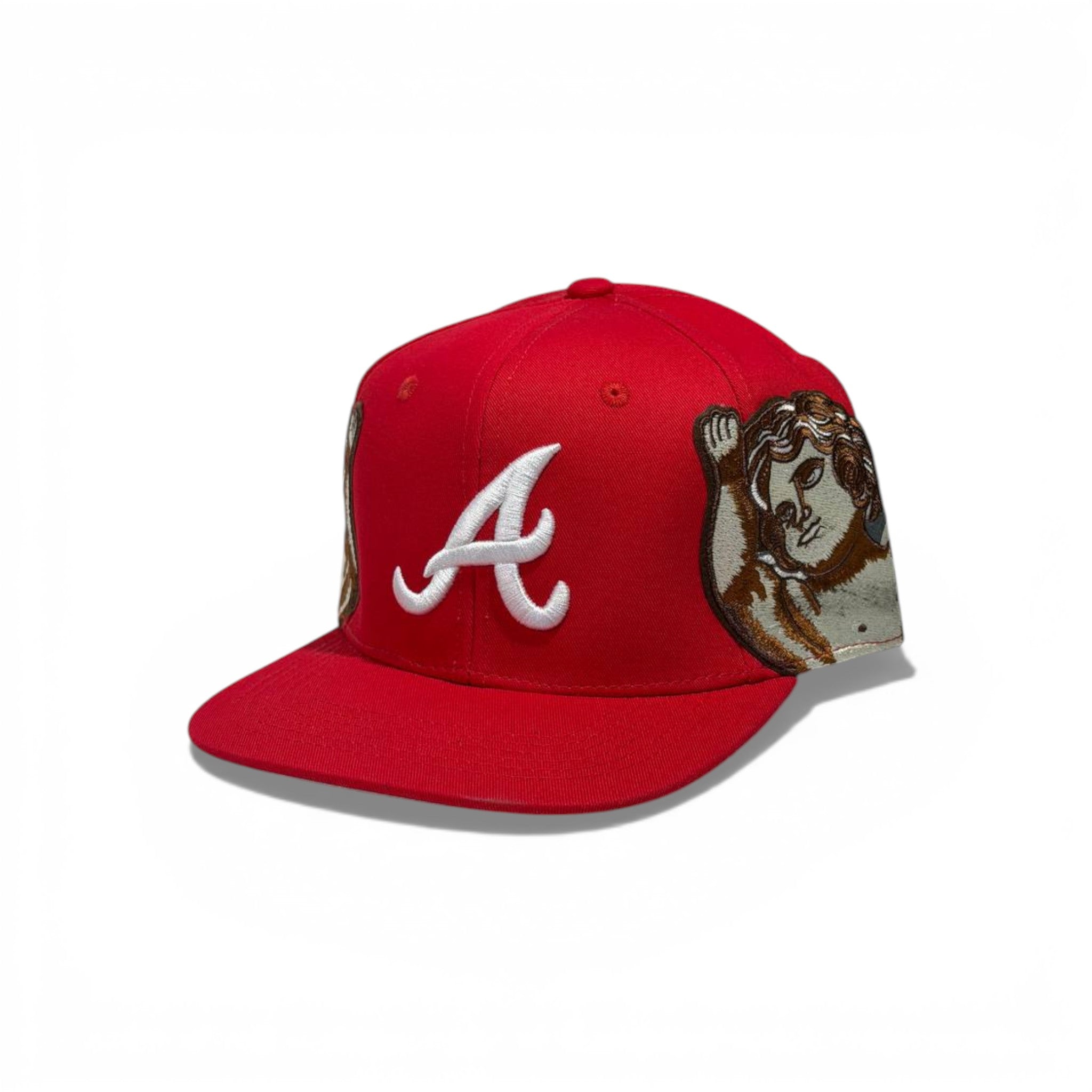 🧢 Red “A” Embroidered Snapback Cap with Angel Artwork – Flat Brim | Size 7 (55.8 CM)