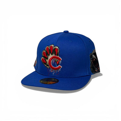 🧢 Blue “C” Claw Embroidered Snapback Cap with Bear Artwork – Flat Brim | Size 7 (55.8 CM)
