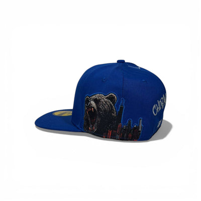🧢 Blue “C” Claw Embroidered Snapback Cap with Bear Artwork – Flat Brim | Size 7 (55.8 CM)
