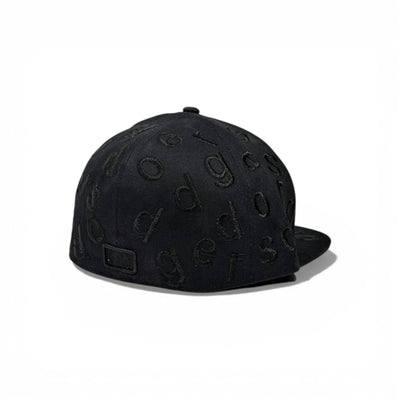 🧢 All-Black LA Dodgers Embossed Snapback Cap – Full Logo Pattern | Flat Brim