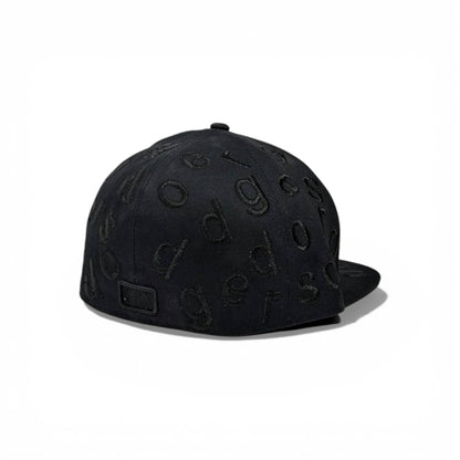 🧢 All-Black LA Dodgers Embossed Snapback Cap – Full Logo Pattern | Flat Brim