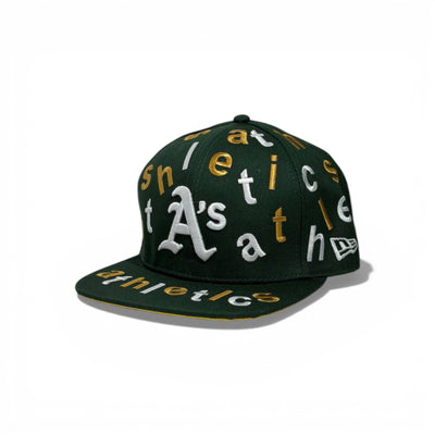 🧢 Green “A’s” All-Over Letter Embroidered Snapback Cap – Flat Brim Streetwear