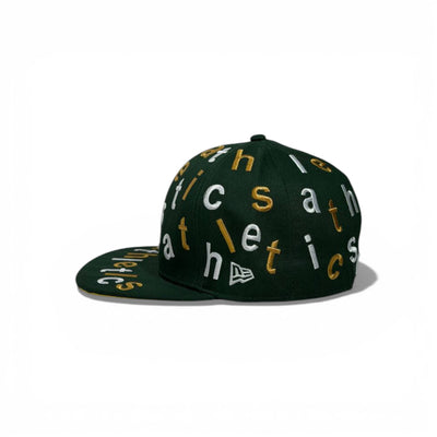 🧢 Green “A’s” All-Over Letter Embroidered Snapback Cap – Flat Brim Streetwear