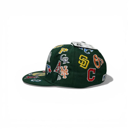 🧢 MLB All-Teams Embroidered Snapback Cap – Green Flat Brim | Multi-Logo Edition