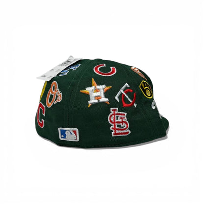 🧢 MLB All-Teams Embroidered Snapback Cap – Green Flat Brim | Multi-Logo Edition