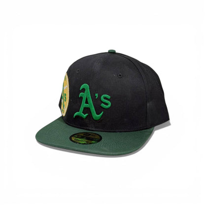 🧢 Oakland A’s Embroidered Snapback Cap – Black Crown & Green Flat Brim
