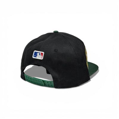🧢 Oakland A’s Embroidered Snapback Cap – Black Crown & Green Flat Brim