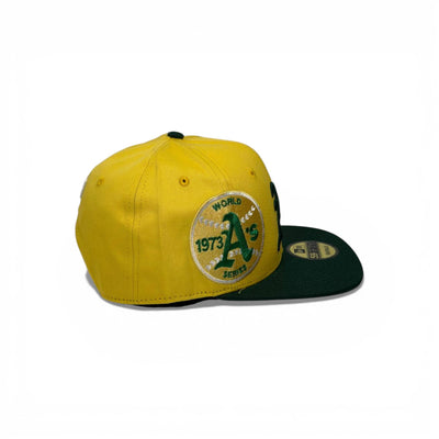 🧢 Oakland A’s Embroidered Snapback Cap – Yellow Crown & Green Flat Brim