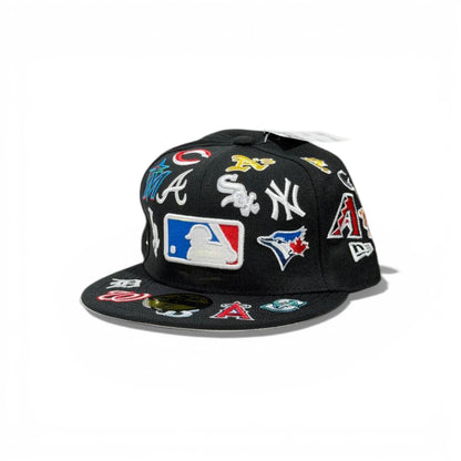 🧢🔥⚫ BLACK MLB ALLOVER LOGO SNAPBACK CAP ⚫🔥🧢
