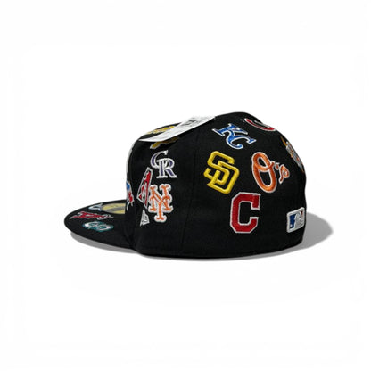 🧢🔥⚫ BLACK MLB ALLOVER LOGO SNAPBACK CAP ⚫🔥🧢