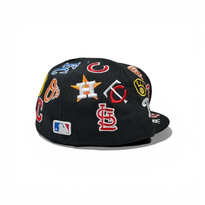 🧢🔥⚫ BLACK MLB ALLOVER LOGO SNAPBACK CAP ⚫🔥🧢