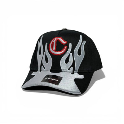 CLEMENT Logo Baseball Cap 🧢🔥🖤 Bold Flame Design Streetwear Statement