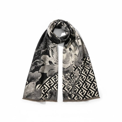 🖤🤍✨🧣 FENDI BLACK & GREY MONOGRAM SCARF 🧣✨🤍🖤