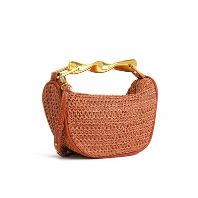 👜✨ ZARA Woven Mini Shoulder Bag – Gold Handle & Brown