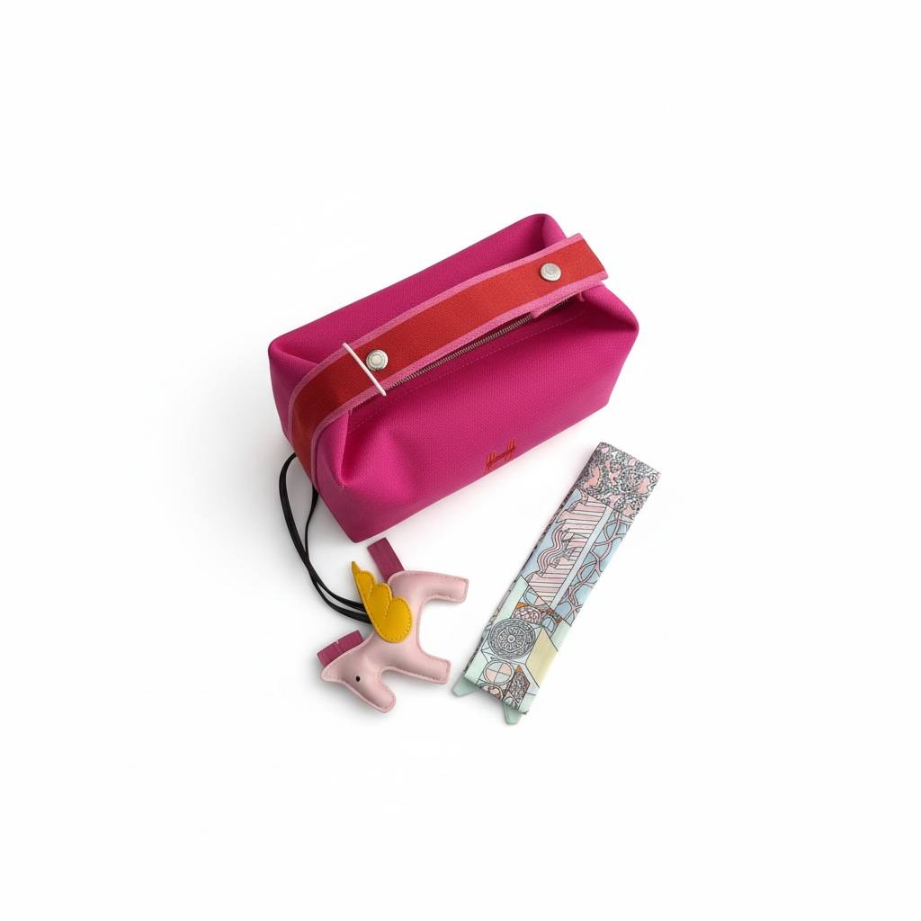 👜✨ Hermès Mini Top-Handle Bag with Scarf & Charm – Pink