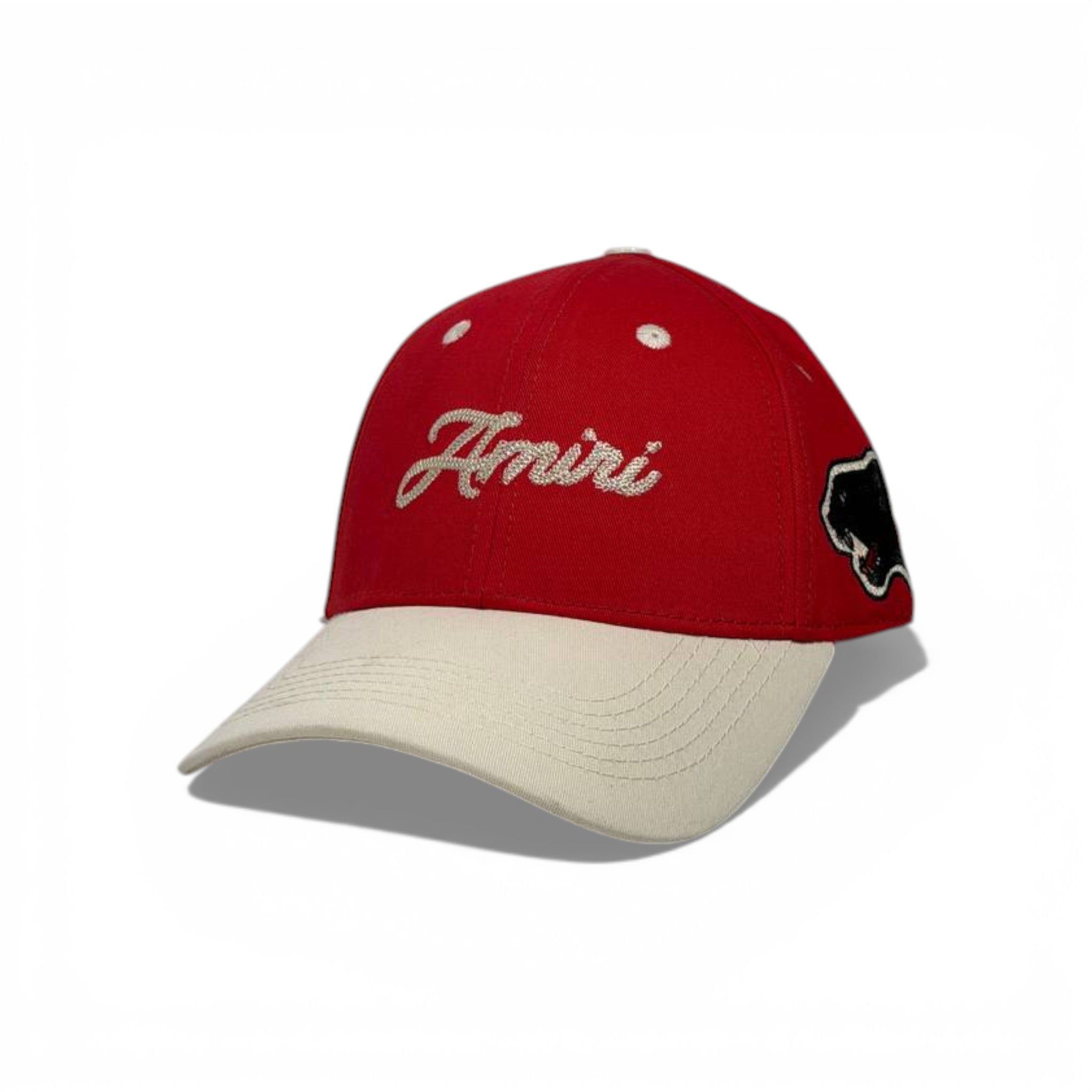 🧢 Amiri Two-Tone Red & Beige Baseball Cap – Embroidered Luxury Streetwear Hat ✨🔥