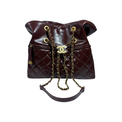 Chanel Quilted Burgundy Drawstring Bucket Bag with Chain Strap 🍷✨