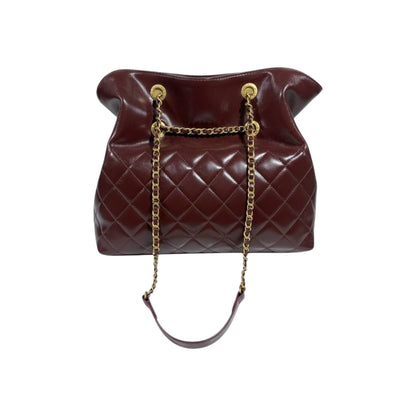 Chanel Quilted Burgundy Drawstring Bucket Bag with Chain Strap 🍷✨