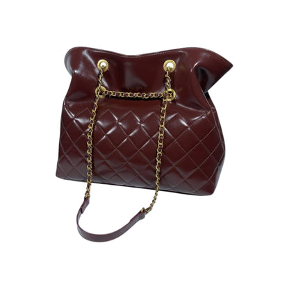Chanel Quilted Burgundy Drawstring Bucket Bag with Chain Strap 🍷✨